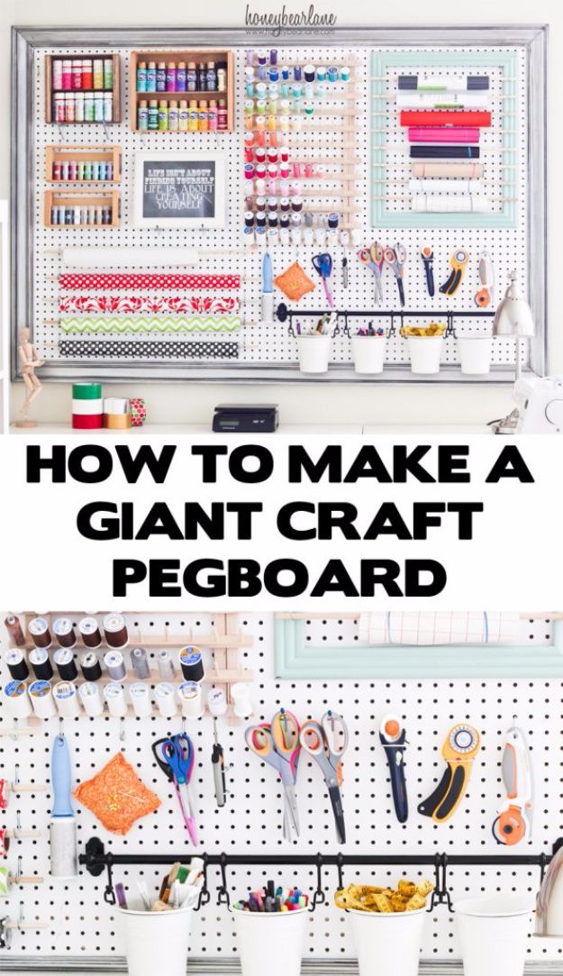 DIY Craft Room Storage Ideas and Craft Room Organization Projects - Extra Large Peg Board Organization - Cool Ideas for Do It Yourself Craft Storage, Craft Room Decor and Organizing Project Ideas - fabric, paper, pens, creative tools, crafts supplies, shelves and sewing notions #diyideas #craftroom