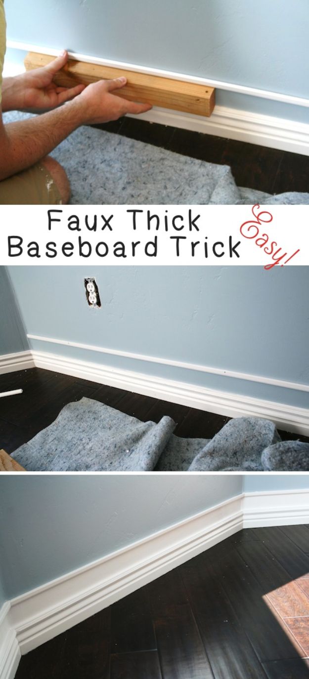 DIY Remodeling Hacks - Faux Thick Baseboard Trick - Quick and Easy Home Repair Tips and Tricks - Cool Hacks for DIY Home Improvement Ideas - Cheap Ways To Fix Bathroom, Bedroom, Kitchen, Outdoor, Living Room and Lighting - Creative Renovation on A Budget - DIY Projects and Crafts by DIY JOY #remodeling #homeimprovement #diy #hacks