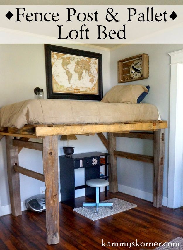 DIY Ideas With Old Fence Posts - Fence Post And Pallet Loft Bed - Rustic Farmhouse Decor Tutorials and Projects Made With An Old Fence Post - Easy Vintage Shelving, Wall Art, Picture Frames and Home Decor for Kitchen, Living Room and Bathroom - Creative Country Crafts, Seating, Furniture, Patio Decor and Rustic Wall Art and Accessories to Make and Sell 