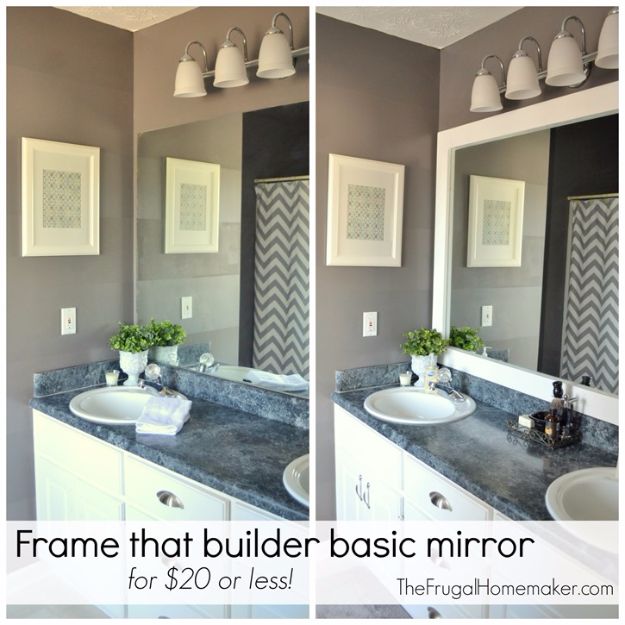 DIY Home Improvement Projects On A Budget - Frame that Builder Basic Mirror- Cool Home Improvement Hacks, Easy and Cheap Do It Yourself Tutorials for Updating and Renovating Your House - Home Decor Tips and Tricks, Remodeling and Decorating Hacks - DIY Projects 