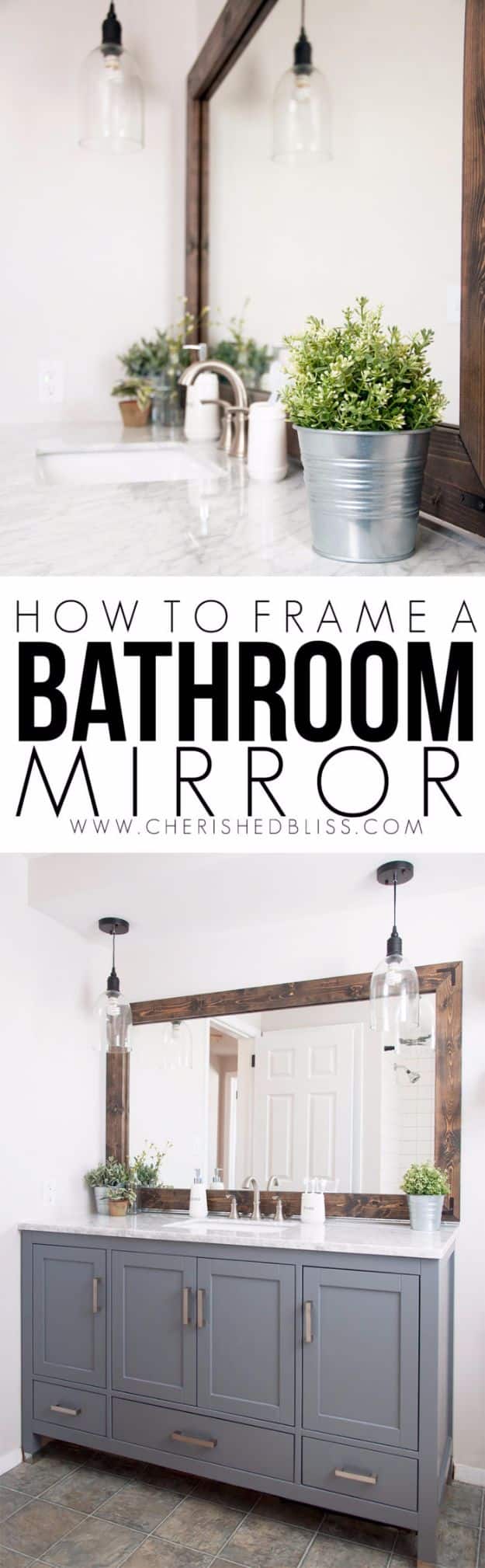 DIY Remodeling Hacks - Frame a Bathroom Mirror - Quick and Easy Home Repair Tips and Tricks - Cool Hacks for DIY Home Improvement Ideas - Cheap Ways To Fix Bathroom, Bedroom, Kitchen, Outdoor, Living Room and Lighting - Creative Renovation on A Budget - DIY Projects and Crafts by DIY JOY #remodeling #homeimprovement #diy #hacks