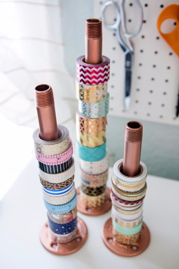 DIY Craft Room Storage Ideas and Craft Room Organization Projects - Industrial Pipe Holder - Cool Ideas for Do It Yourself Craft Storage, Craft Room Decor and Organizing Project Ideas - fabric, paper, pens, creative tools, crafts supplies, shelves and sewing notions #diyideas #craftroom