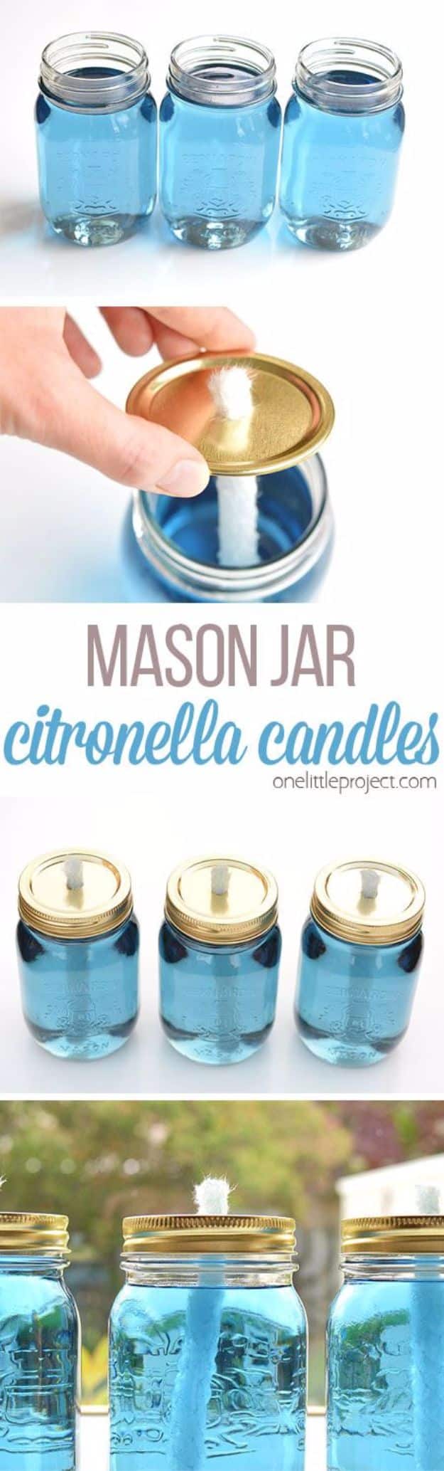 DIY Camping Hacks - Mason Jar Citronella Candles - Easy Tips and Tricks, Recipes for Camping - Gear Ideas, Cheap Camping Supplies, Tutorials for Making Quick Camping Food, Fire Starters, Gear Holders and More 