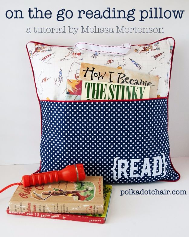 DIY Projects for Readers - On The Go Reading Pillow - Book Storage, Bookmarks, Cool Bookshelves, Creative Projects Made With Books and For Book Lovers - Reading Lights, Bedside Table Ideas - Easy Crafts and DIY Ideas by DIY JOY 