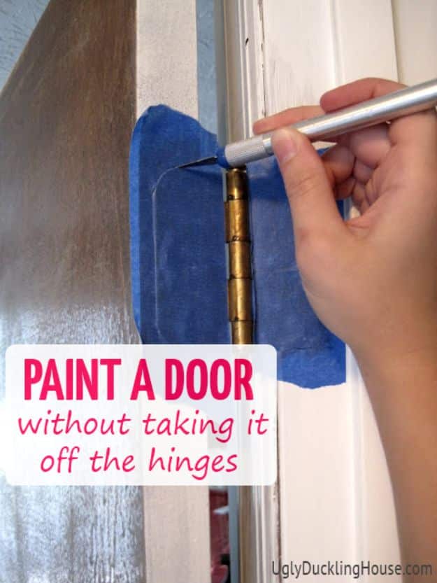 DIY Home Improvement Projects On A Budget - Paint A Door Without Taking It Off The Hinges - Cool Home Improvement Hacks, Easy and Cheap Do It Yourself Tutorials for Updating and Renovating Your House - Home Decor Tips and Tricks, Remodeling and Decorating Hacks - DIY Projects 