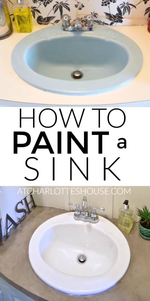 DIY Remodeling Hacks - Paint An Old Sink - Quick and Easy Home Repair Tips and Tricks - Cool Hacks for DIY Home Improvement Ideas - Cheap Ways To Fix Bathroom, Bedroom, Kitchen, Outdoor, Living Room and Lighting - Creative Renovation on A Budget - DIY Projects and Crafts by DIY JOY #remodeling #homeimprovement #diy #hacks