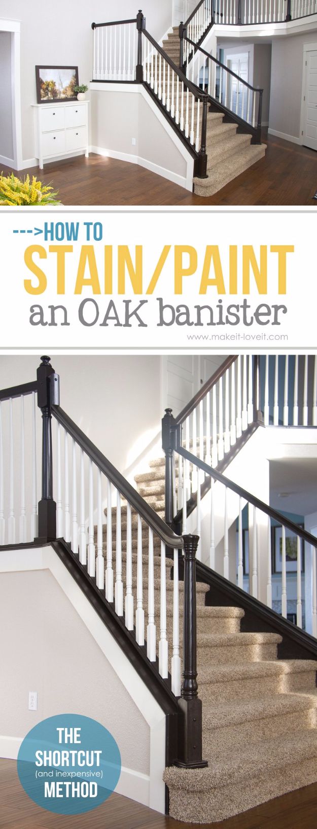 DIY Home Improvement Projects On A Budget - Paint an Oak Banister - Cool Home Improvement Hacks, Easy and Cheap Do It Yourself Tutorials for Updating and Renovating Your House - Home Decor Tips and Tricks, Remodeling and Decorating Hacks - DIY Projects 