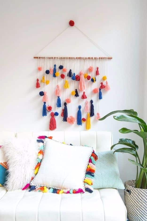 DIY Playroom Ideas and Furniture - Pom-Pom Tassel Wall Hanging - Easy Play Room Storage, Furniture Ideas for Kids, Playtime Rugs and Activity Mats, Shelving, Toy Boxes and Wall Art - Cute DIY Room Decor for Boys and Girls - Fun Crafts with Step by Step Tutorials and Instructions 