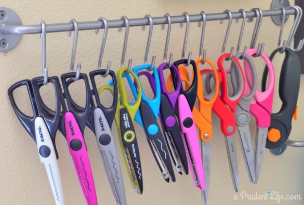 DIY Craft Room Storage Ideas and Craft Room Organization Projects - Rail Hooks Scissor Storage - Cool Ideas for Do It Yourself Craft Storage, Craft Room Decor and Organizing Project Ideas - fabric, paper, pens, creative tools, crafts supplies, shelves and sewing notions #diyideas #craftroom