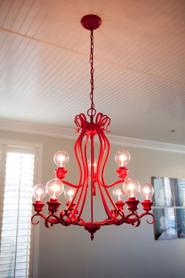 DIY Chandelier Makeovers - Red Chandelier Makeover - Easy Ideas for Old Brass, Crystal and Ugly Gold Chandelier Makeover - Cool Before and After Projects for Chandeliers - Farmhouse, Shabby Chic and Vintage Home Decor on A Budget - Living Room, Bedroom and Dining Room Idea DIY Joy Projects and Crafts 