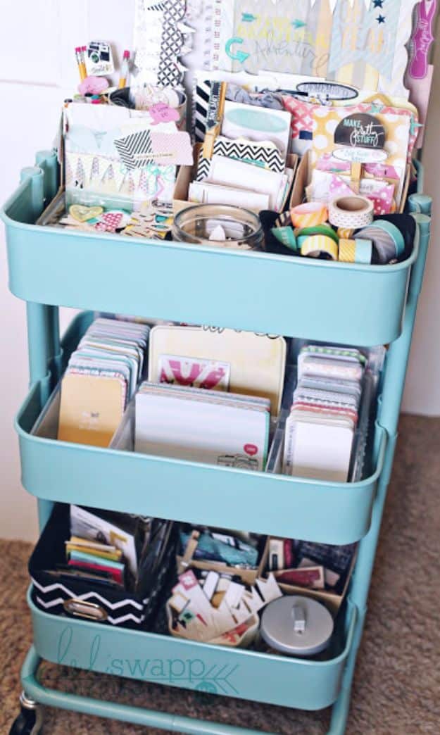 DIY Craft Room Storage Ideas and Craft Room Organization Projects - Repurpose IKEA Cart As Craft Storage - Cool Ideas for Do It Yourself Craft Storage, Craft Room Decor and Organizing Project Ideas - fabric, paper, pens, creative tools, crafts supplies, shelves and sewing notions #diyideas #craftroom