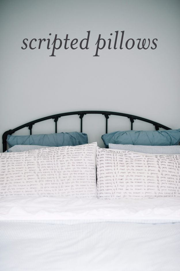 DIY Projects for Readers - Sharpie Scripted Pillows - Book Storage, Bookmarks, Cool Bookshelves, Creative Projects Made With Books and For Book Lovers - Reading Lights, Bedside Table Ideas - Easy Crafts and DIY Ideas by DIY JOY 