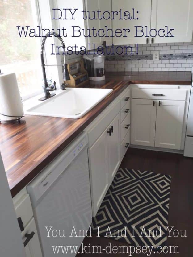 DIY Home Improvement Projects On A Budget - Walnut Butcher Block Installation - Cool Home Improvement Hacks, Easy and Cheap Do It Yourself Tutorials for Updating and Renovating Your House - Home Decor Tips and Tricks, Remodeling and Decorating Hacks - DIY Projects 