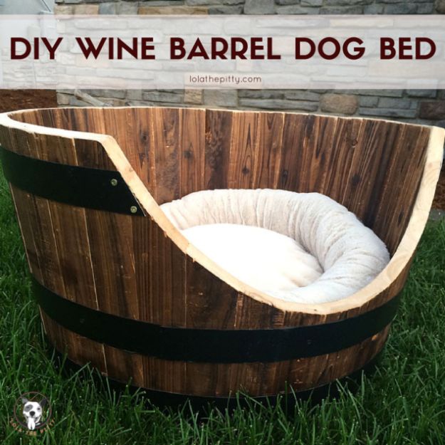 DIY Ideas With Old Barrels - Wine Barrel Dog Bed - Rustic Farmhouse Decor Tutorials and Projects Made With a Barrel - Easy Vintage Home Decor for Kitchen, Living Room and Bathroom - Creative Country Crafts, Dog Beds, Seating, Furniture, Patio Decor and Rustic Wall Art and Accessories to Make and Sell 