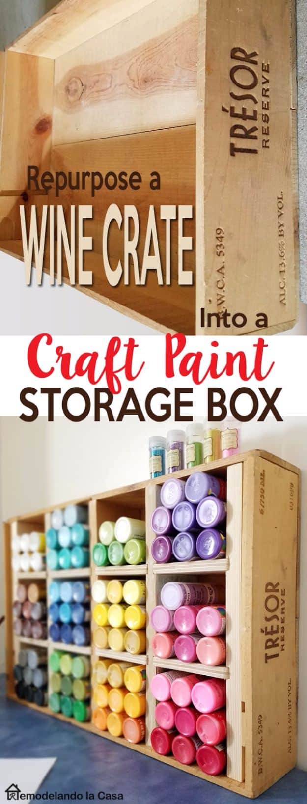 DIY Craft Room Storage Ideas and Craft Room Organization Projects - Wine Crate Craft Paint Storage Box - Cool Ideas for Do It Yourself Craft Storage, Craft Room Decor and Organizing Project Ideas - fabric, paper, pens, creative tools, crafts supplies, shelves and sewing notions #diyideas #craftroom