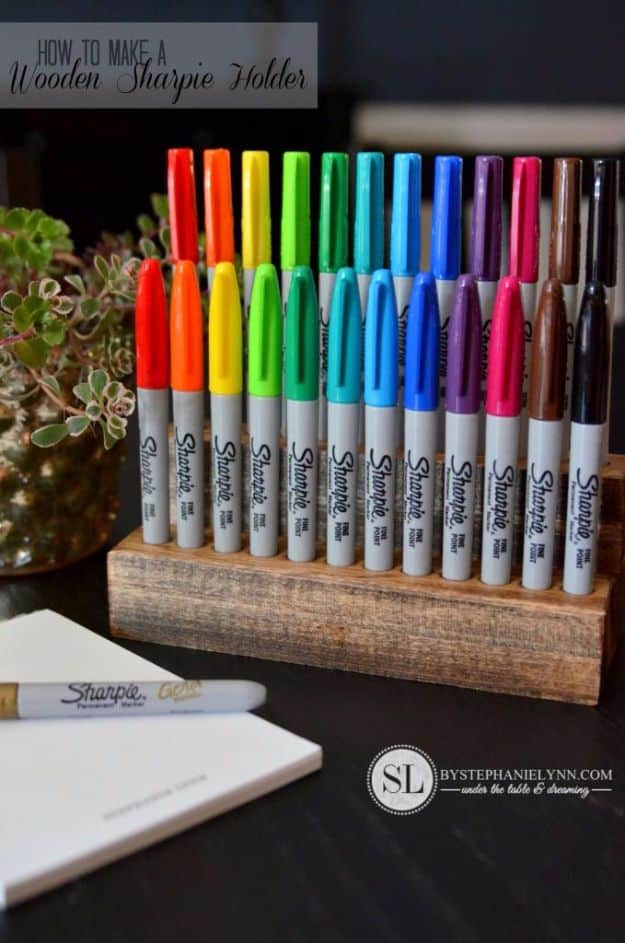 DIY Craft Room Storage Ideas and Craft Room Organization Projects - Wooden Sharpie Holder - Cool Ideas for Do It Yourself Craft Storage, Craft Room Decor and Organizing Project Ideas - fabric, paper, pens, creative tools, crafts supplies, shelves and sewing notions #diyideas #craftroom