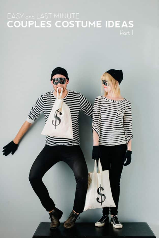 DIY Halloween Costumes for Couples - Bank Robber Bandits - Funny, Creative and Scary Ideas for Parties, College Party - Unique and Cute Project Idea for Disney Characters, Superhero, Movie Themes, Bonnie and Clyde, Homemade Costume Projects for Boyfriends - Quick Last Minutes Halloween Costume Ideas from Pinterest #halloween #halloweencostumes