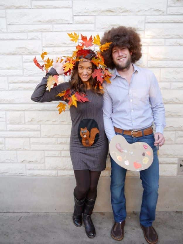 DIY Halloween Costumes for Couples - Bob Ross and Happy Little Tree - Funny, Creative and Scary Ideas for Parties, College Party - Unique and Cute Project Idea for Disney Characters, Superhero, Movie Themes, Bonnie and Clyde, Homemade Costume Projects for Boyfriends - Quick Last Minutes Halloween Costume Ideas from Pinterest #halloween #halloweencostumes