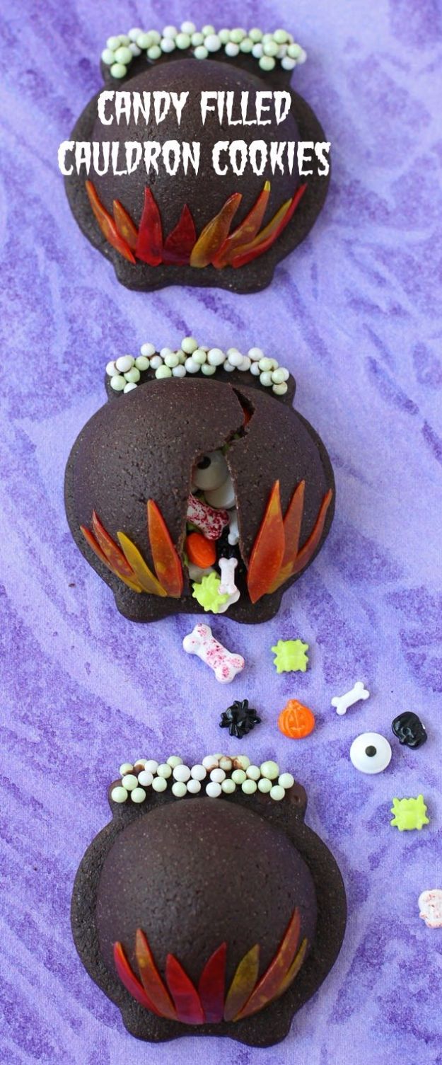 Best Halloween Party Snacks - Candy Filled Cauldron Cookies - Healthy Ideas for Kids for School, Teens and Adults - Easy and Quick Recipes and Idea for Dips, Chips, Spooky Cookies and Treats - Appetizers and Finger Foods Made With Vegetables, No Candy, Cheap Food, Scary DIY Party Foods With Step by Step Tutorials #halloween #halloweenrecipes #halloweenparty