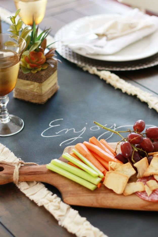 Best Crafts for Fall - Chalkboard Runner And Fall Table - DIY Mason Jar Ideas, Dollar Store Crafts, Rustic Pumpkin Ideas, Wreaths, Candles and Wall Art, Centerpieces, Wedding Decorations, Homemade Gifts, Craft Projects with Leaves, Flowers and Burlap, Painted Art, Candles and Luminaries for Cool Home Decor - Quick and Easy Projects With Step by Step Tutorials and Instructions 