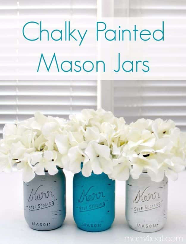 Best Mason Jar Crafts for Fall - Chalky Painted Mason Jars - DIY Mason Jar Ideas for Centerpieces, Wedding Decorations, Homemade Gifts, Craft Projects with Leaves, Flowers and Burlap, Painted Art, Candles and Luminaries for Cool Home Decor 