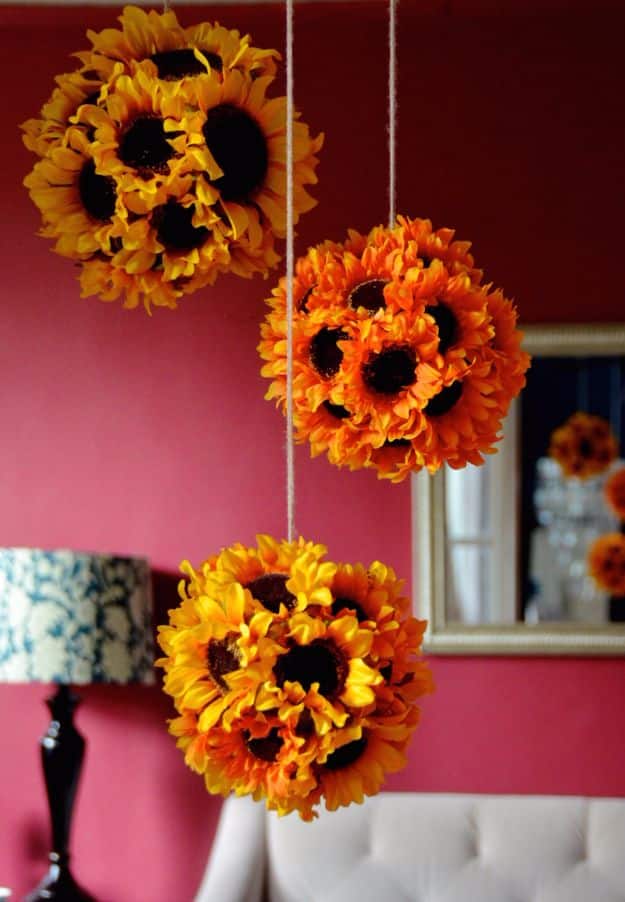 Best Crafts for Fall - DIY Hanging Sunflower Pendants - DIY Mason Jar Ideas, Dollar Store Crafts, Rustic Pumpkin Ideas, Wreaths, Candles and Wall Art, Centerpieces, Wedding Decorations, Homemade Gifts, Craft Projects with Leaves, Flowers and Burlap, Painted Art, Candles and Luminaries for Cool Home Decor - Quick and Easy Projects With Step by Step Tutorials and Instructions 