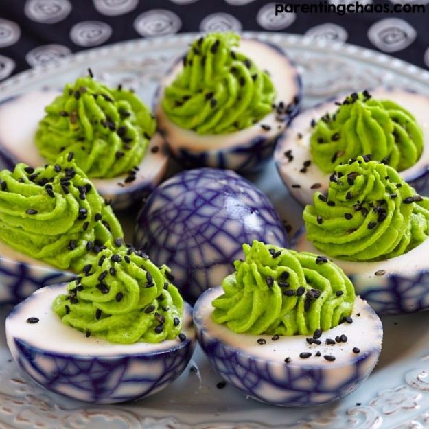 Best Halloween Party Snacks - Deliciously Rotten Deviled Eggs - Healthy Ideas for Kids for School, Teens and Adults - Easy and Quick Recipes and Idea for Dips, Chips, Spooky Cookies and Treats - Appetizers and Finger Foods Made With Vegetables, No Candy, Cheap Food, Scary DIY Party Foods With Step by Step Tutorials #halloween #halloweenrecipes #halloweenparty