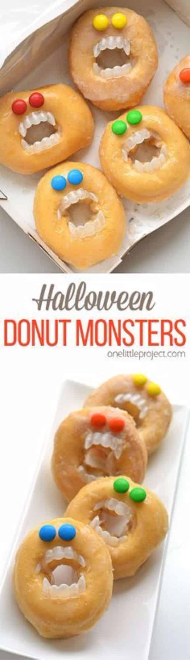 Best Halloween Party Snacks - Halloween Monster Donuts - Healthy Ideas for Kids for School, Teens and Adults - Easy and Quick Recipes and Idea for Dips, Chips, Spooky Cookies and Treats - Appetizers and Finger Foods Made With Vegetables, No Candy, Cheap Food, Scary DIY Party Foods With Step by Step Tutorials #halloween #halloweenrecipes #halloweenparty