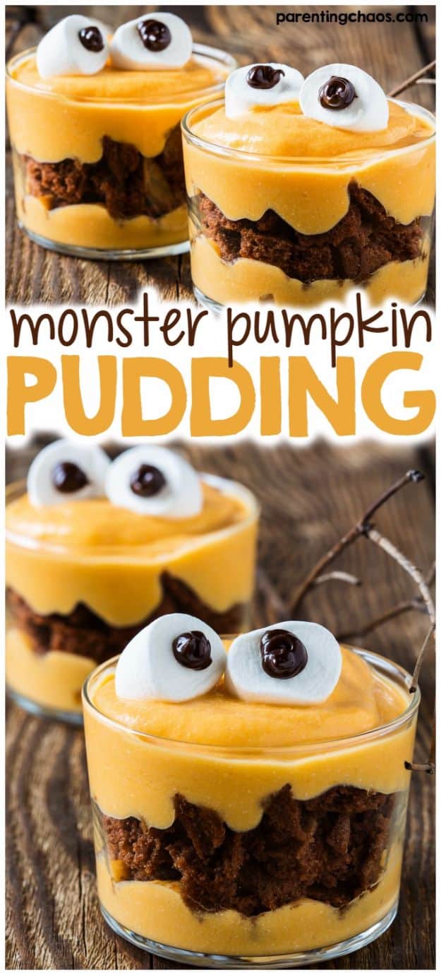 Best Halloween Party Snacks - Monster Pumpkin Pudding - Healthy Ideas for Kids for School, Teens and Adults - Easy and Quick Recipes and Idea for Dips, Chips, Spooky Cookies and Treats - Appetizers and Finger Foods Made With Vegetables, No Candy, Cheap Food, Scary DIY Party Foods With Step by Step Tutorials #halloween #halloweenrecipes #halloweenparty