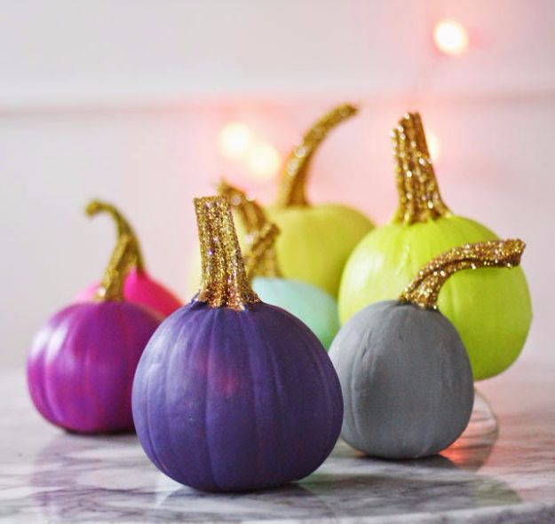 Best Crafts for Fall - Painted Pumpkins With Glittered Stems - DIY Mason Jar Ideas, Dollar Store Crafts, Rustic Pumpkin Ideas, Wreaths, Candles and Wall Art, Centerpieces, Wedding Decorations, Homemade Gifts, Craft Projects with Leaves, Flowers and Burlap, Painted Art, Candles and Luminaries for Cool Home Decor - Quick and Easy Projects With Step by Step Tutorials and Instructions 