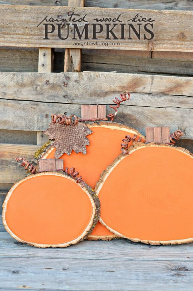 Best Crafts for Fall - Painted Wood Slice Pumpkins - DIY Mason Jar Ideas, Dollar Store Crafts, Rustic Pumpkin Ideas, Wreaths, Candles and Wall Art, Centerpieces, Wedding Decorations, Homemade Gifts, Craft Projects with Leaves, Flowers and Burlap, Painted Art, Candles and Luminaries for Cool Home Decor - Quick and Easy Projects With Step by Step Tutorials and Instructions