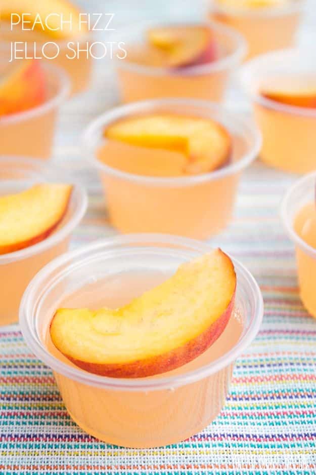 Best Jello Shot Recipes - Peach Fizz Jello Shots - Easy Jello Shots Recipe Ideas with Vodka, Strawberry, Tequila, Rum, Jolly Rancher and Creative Alcohol - Unique and Fun Drinks for Parties like Whiskey Fireball, Fall Halloween Versions, Malibu, 4th of July, Birthday, Summer, Christmas and Birthdays #jelloshots #partydrinks #drinkrecipes