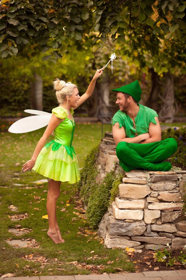 DIY Halloween Costumes for Couples - Peter Pan And Tinkerbell - Funny, Creative and Scary Ideas for Parties, College Party - Unique and Cute Project Idea for Disney Characters, Superhero, Movie Themes, Bonnie and Clyde, Homemade Costume Projects for Boyfriends - Quick Last Minutes Halloween Costume Ideas from Pinterest #halloween #halloweencostumes