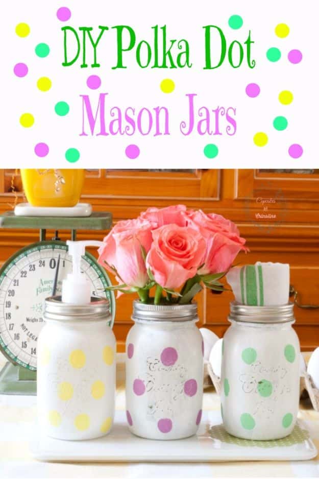 Best Mason Jar Crafts for Fall - Polka Dot Mason Jars - DIY Mason Jar Ideas for Centerpieces, Wedding Decorations, Homemade Gifts, Craft Projects with Leaves, Flowers and Burlap, Painted Art, Candles and Luminaries for Cool Home Decor 