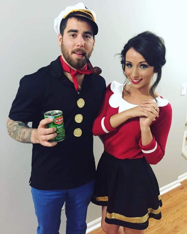 DIY Halloween Costumes for Couples - Popeye and Olive Oyl - Funny, Creative and Scary Ideas for Parties, College Party - Unique and Cute Project Idea for Disney Characters, Superhero, Movie Themes, Bonnie and Clyde, Homemade Costume Projects for Boyfriends - Quick Last Minutes Halloween Costume Ideas from Pinterest #halloween #halloweencostumes