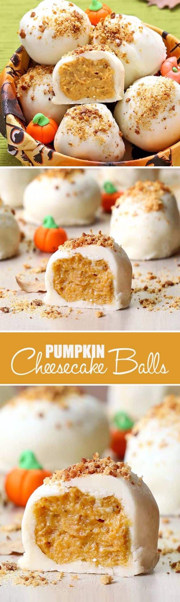 Sweet Halloween Party Recipes for Dessert - Pumpkin Cheesecake Balls - Healthy Ideas for Kids for School, Teens and Adults - Easy and Quick Recipes and Idea for Dips, Chips, Spooky Cookies and Treats - Appetizers and Finger Foods Made With Vegetables, No Candy, Cheap Food, Scary DIY Party Foods With Step by Step Tutorials #halloween #halloweenrecipes #halloweenparty