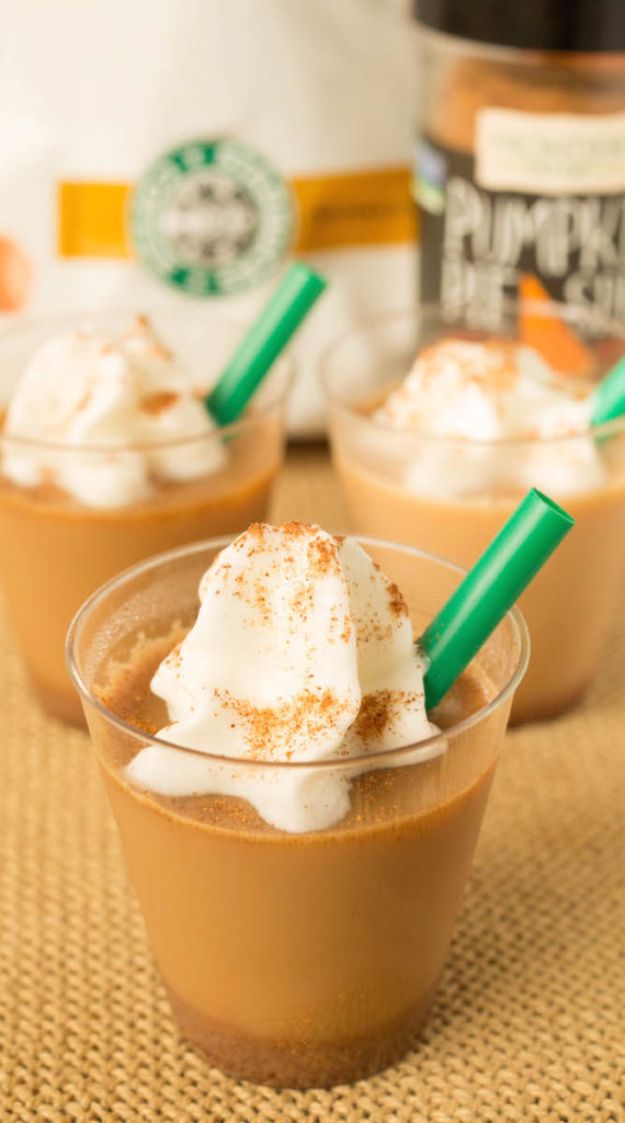 Best Jello Shot Recipes - Pumpkin Spice Latte Jello Shots - Easy Jello Shots Recipe Ideas with Vodka, Strawberry, Tequila, Rum, Jolly Rancher and Creative Alcohol - Unique and Fun Drinks for Parties like Whiskey Fireball, Fall Halloween Versions, Malibu, 4th of July, Birthday, Summer, Christmas and Birthdays #jelloshots #partydrinks #drinkrecipes