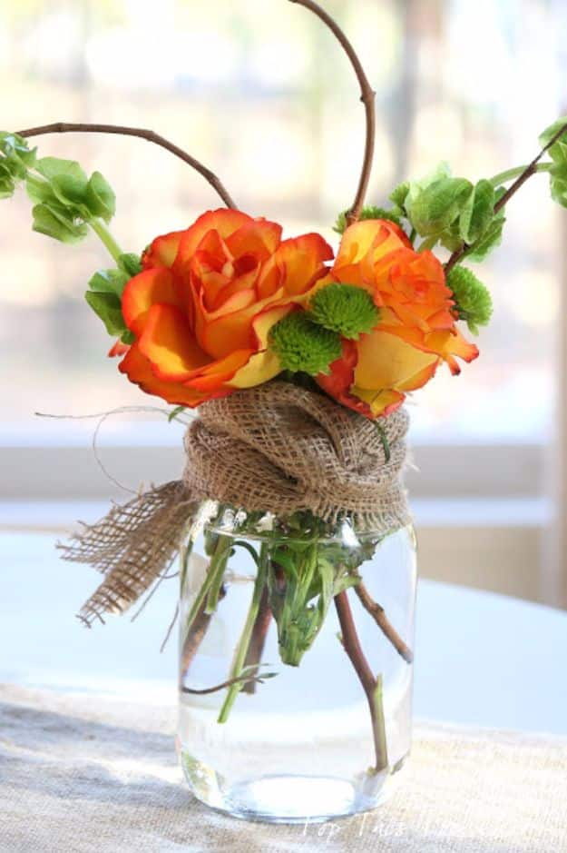 Best Mason Jar Crafts for Fall - Rustic Fall Flower Mason Jar - DIY Mason Jar Ideas for Centerpieces, Wedding Decorations, Homemade Gifts, Craft Projects with Leaves, Flowers and Burlap, Painted Art, Candles and Luminaries for Cool Home Decor 
