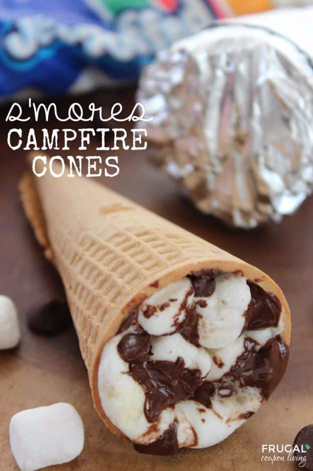 Tin Foil Camping Recipes - S'mores Campfire Cones - DIY Tin Foil Dinners, Ideas for Camping Trips and On Grill. Hamburger, Chicken, Healthy, Fish, Steak , Easy Make Ahead Recipe Ideas for the Campfire. Breakfast, Lunch, Dinner and Dessert, Snacks all Wrapped in Foil for Quick Cooking #camping #tinfoilrecipes #campingrecipes