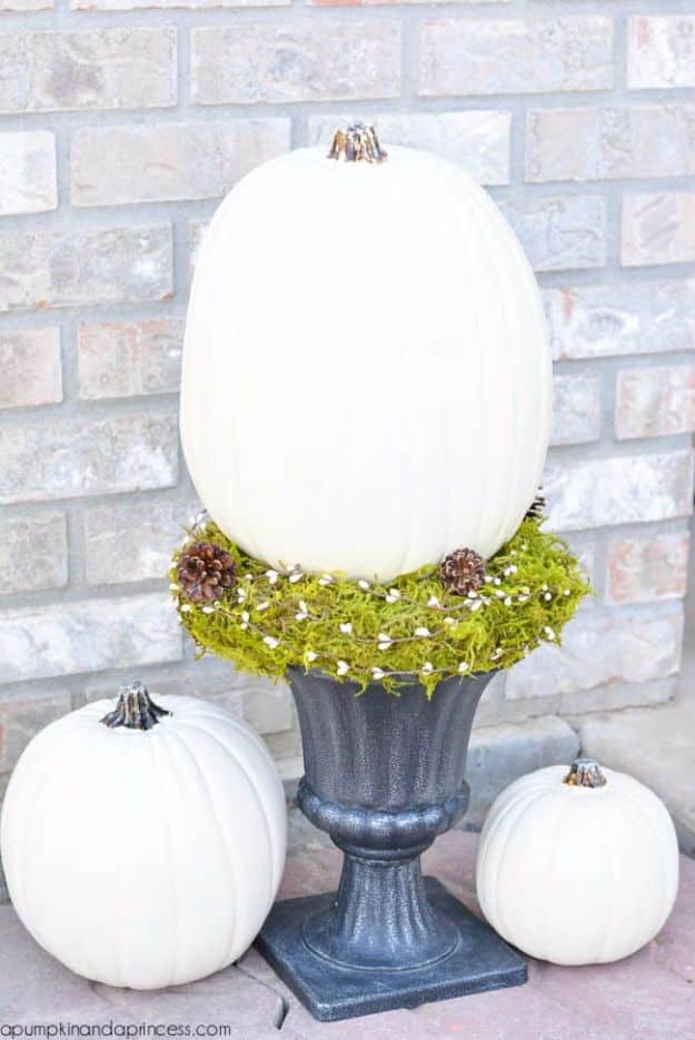 Best Crafts for Fall - White Pumpkin Topiary - DIY Mason Jar Ideas, Dollar Store Crafts, Rustic Pumpkin Ideas, Wreaths, Candles and Wall Art, Centerpieces, Wedding Decorations, Homemade Gifts, Craft Projects with Leaves, Flowers and Burlap, Painted Art, Candles and Luminaries for Cool Home Decor - Quick and Easy Projects With Step by Step Tutorials and Instructions 