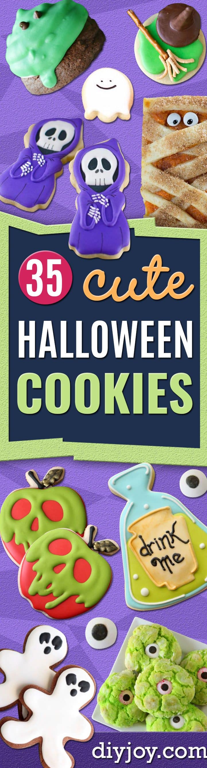 Cute Halloween Cookies - Easy Recipes and Cookie Tutorials for Making Quick Halloween Treats - Spooky DIY Decorated Ghosts, Pumpkins, Bats, No Bake, Spiders and Spiderwebs, Tombstones and Healthy Options, Kids and Teens Cookies for School