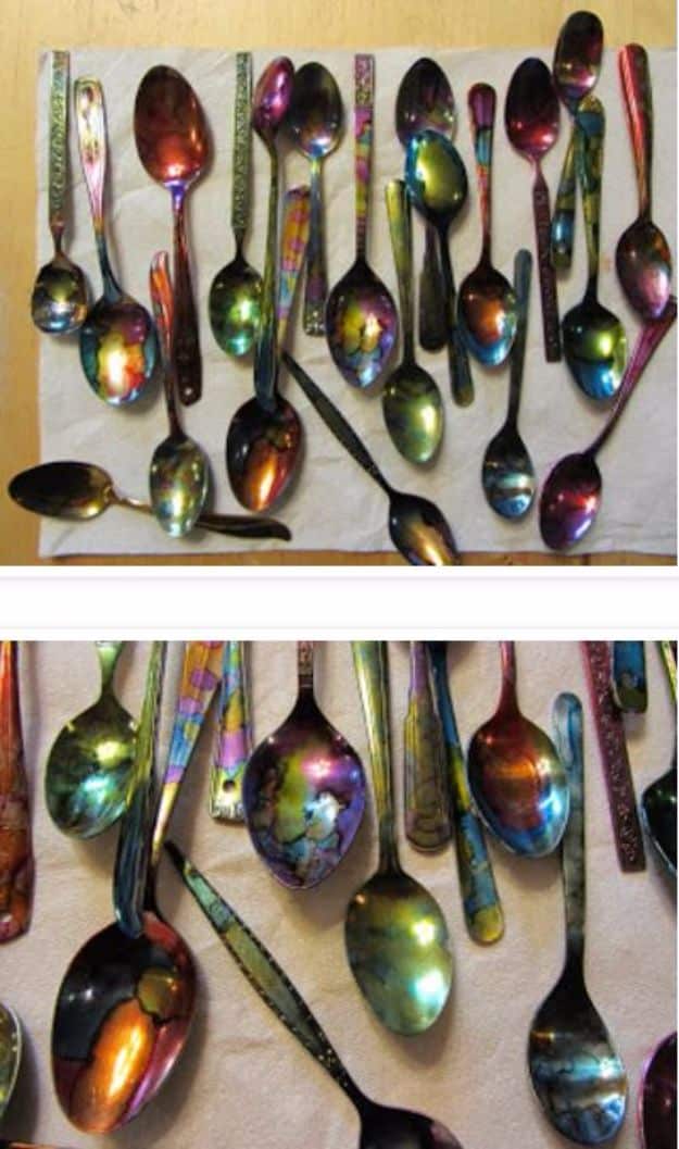 DIY Silverware Upgrades - Altered Spoons - Creative Ways To Improve Boring Silver Ware and Palce Settings - Paint, Decorate and Update Your Flatware With These Creative Do IT Yourself Tutorials- Forks, Knives and Spoons all Get Dressed Up With These New Looks For Kitchen and Dining Room 