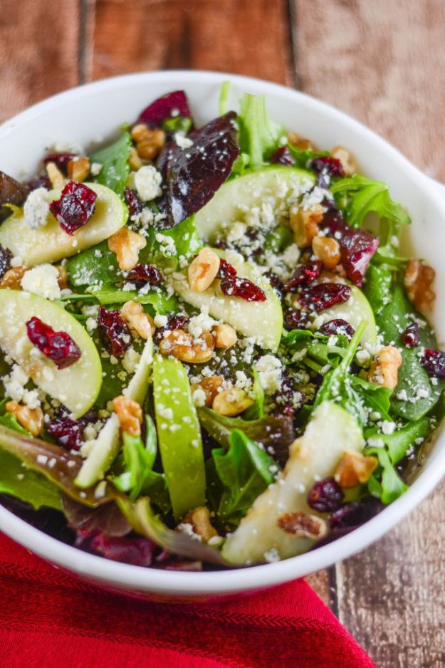 Easy Dinner Salad Ideas for Two - Apple Walnut Cranberry Salad - Quick, Fast and Simple Recipes to Make for Two People - Freeze and Make Ahead Dinner Recipe Tips for Best Weeknight Dinners - Chicken, Fish, Vegetable, No Bake and Vegetarian Options - Crockpot, Microwave, Healthy, Lowfat 