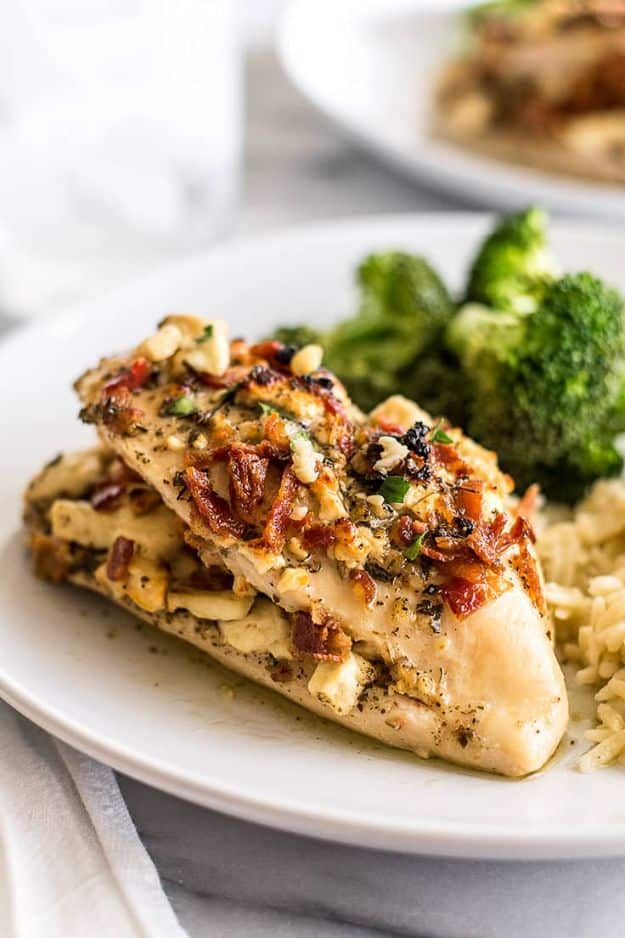 Easy Dinner Ideas for Two - Bacon and Feta Stuffed Chicken Breast - Quick, Fast and Simple Recipes to Make for Two People - Freeze and Make Ahead Dinner Recipe Tips for Best Weeknight Dinners - Chicken, Fish, Vegetable, No Bake and Vegetarian Options - Crockpot, Microwave, Healthy, Lowfat 