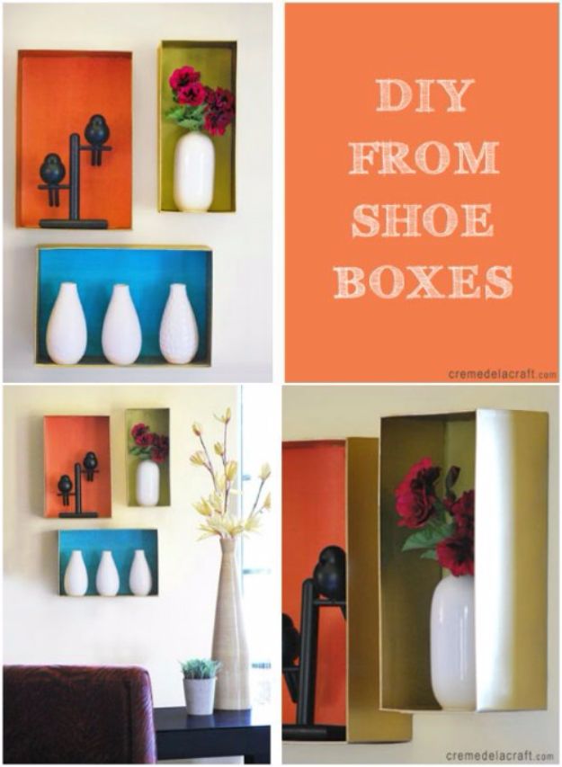 DIY Ideas With Shoe Boxes - Boxy Shelves - Shoe Box Crafts and Organizers for Storage - How To Make A Shelf, Makeup Organizer, Kids Room Decoration, Storage Ideas Projects - Cheap Home Decor DIY Ideas for Kids, Adults and Teens Rooms #diyideas #upcycle