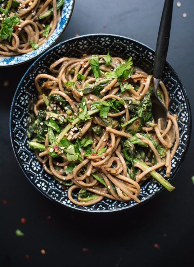 Easy Dinner Ideas for Two - Broccoli Rabe Peanut Soba Noodles - Quick, Fast and Simple Recipes to Make for Two People - Freeze and Make Ahead Dinner Recipe Tips for Best Weeknight Dinners - Chicken, Fish, Vegetable, No Bake and Vegetarian Options - Crockpot, Microwave, Healthy, Lowfat 