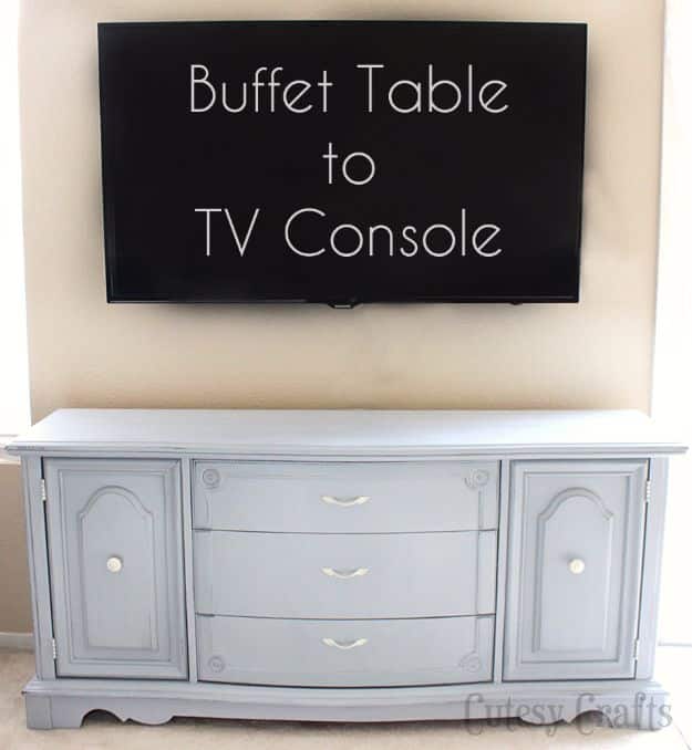 DIY Media Consoles and TV Stands - Buffet Table to TV Console - Make a Do It Yourself Entertainment Center With These Easy Step By Step Tutorials - Easy Farmhouse Decor Media Stand for Television - Free Plans and Instructions for Building and Painting Your Own DIY Furniture - IKEA Hacks for TV Stand Idea - Quick and Easy Ways to Decorate Your Home On A Budget #diyhomedecor