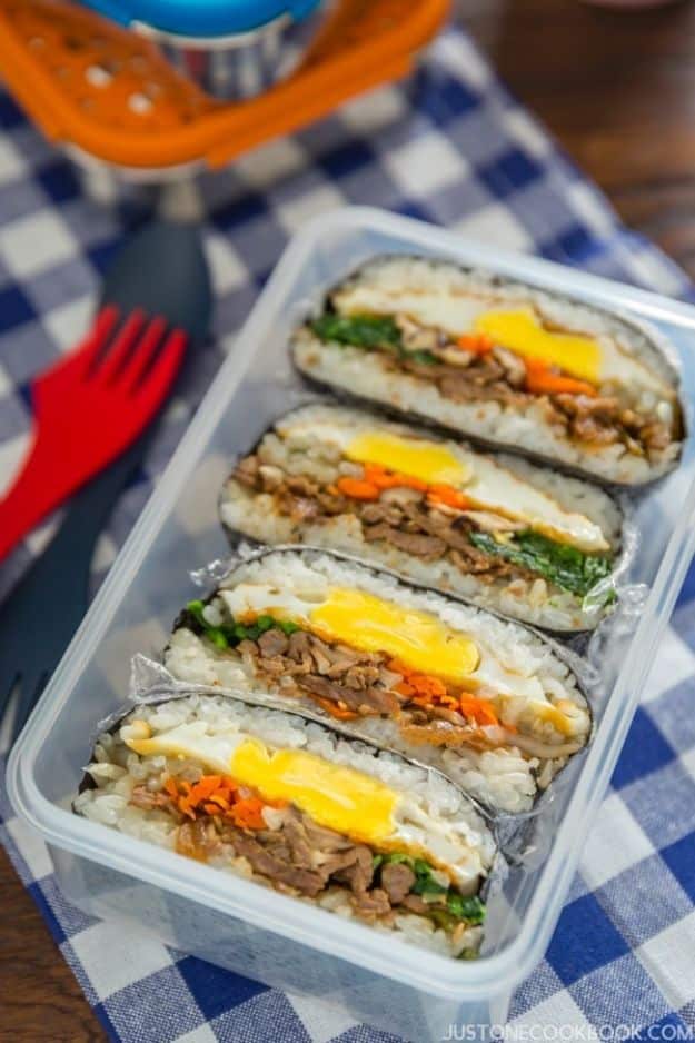 Back to School Lunch Ideas - Bulgogi Onigirazu - Quick Snacks, Lunches and Homemade Lunchables - Bento Box Style Lunch for People in A Hurry - Fast Lunch Recipes to Pack Ahead - Healthy Ideas for Kids, Teens and Adults 