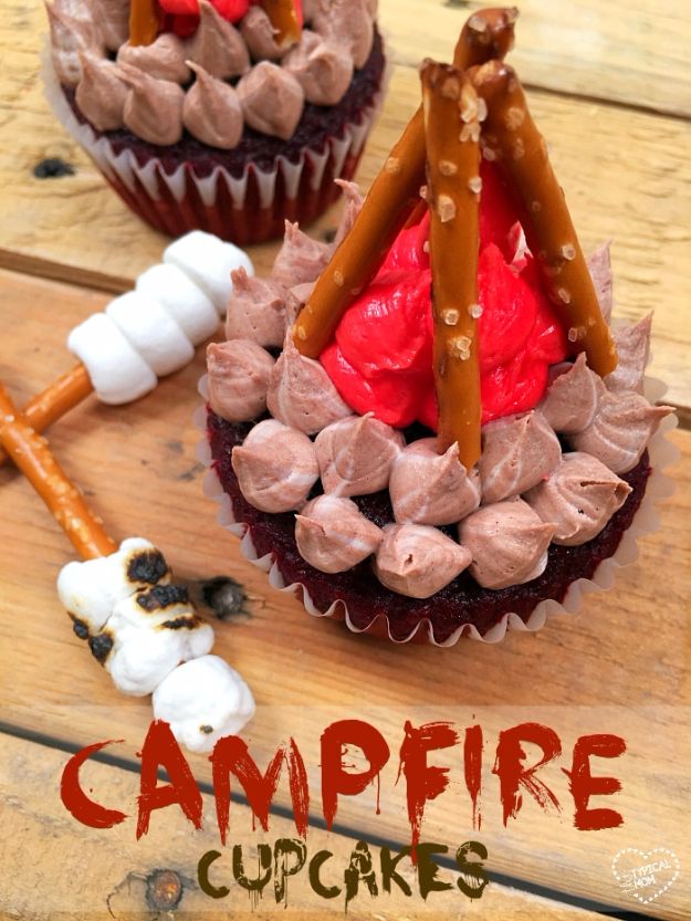 Cool Cupcake Decorating Ideas - Campfire Cupcakes - Easy Ways To Decorate Cute, Adorable Cupcakes - Quick Recipes and Simple Decorating Tips With Icing, Candy, Chocolate, Buttercream Frosting and Fruit kids birthday party ideas cake