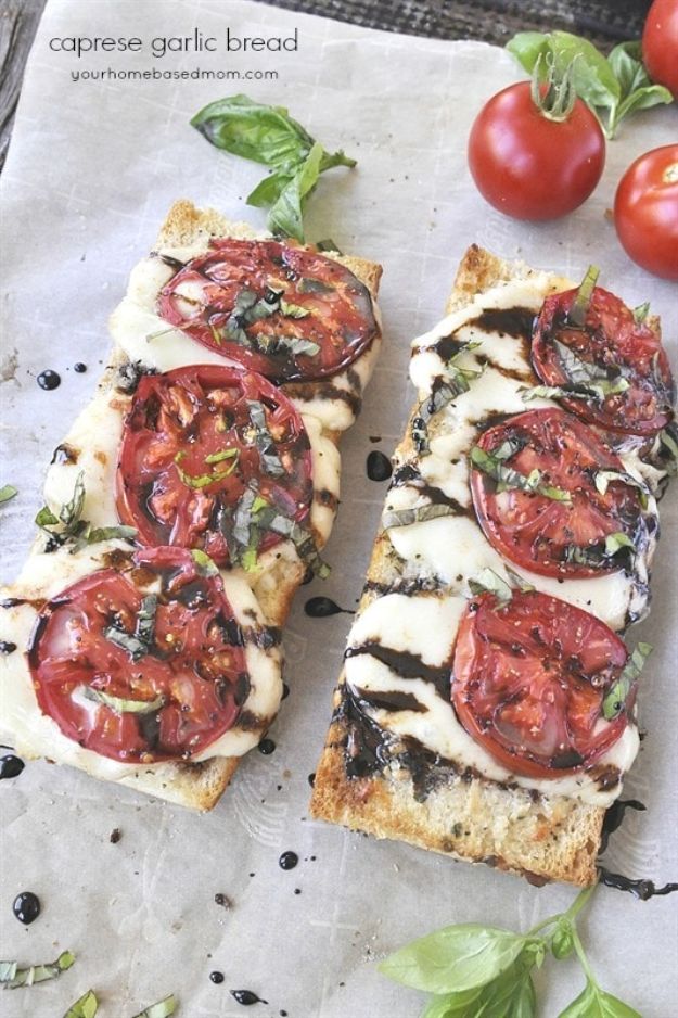 Easy Dinner Ideas for Two - Caprese Garlic Bread - Quick, Fast and Simple Recipes to Make for Two People - Freeze and Make Ahead Dinner Recipe Tips for Best Weeknight Dinners - Chicken, Fish, Vegetable, No Bake and Vegetarian Options - Crockpot, Microwave, Healthy, Lowfat 